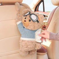Cute Short Plush Eyeglass Bear Car Tissue Box Tissue Box Garbage Can 2-in-1 Creative Car Armrest Box Cardboard Box Car Interior