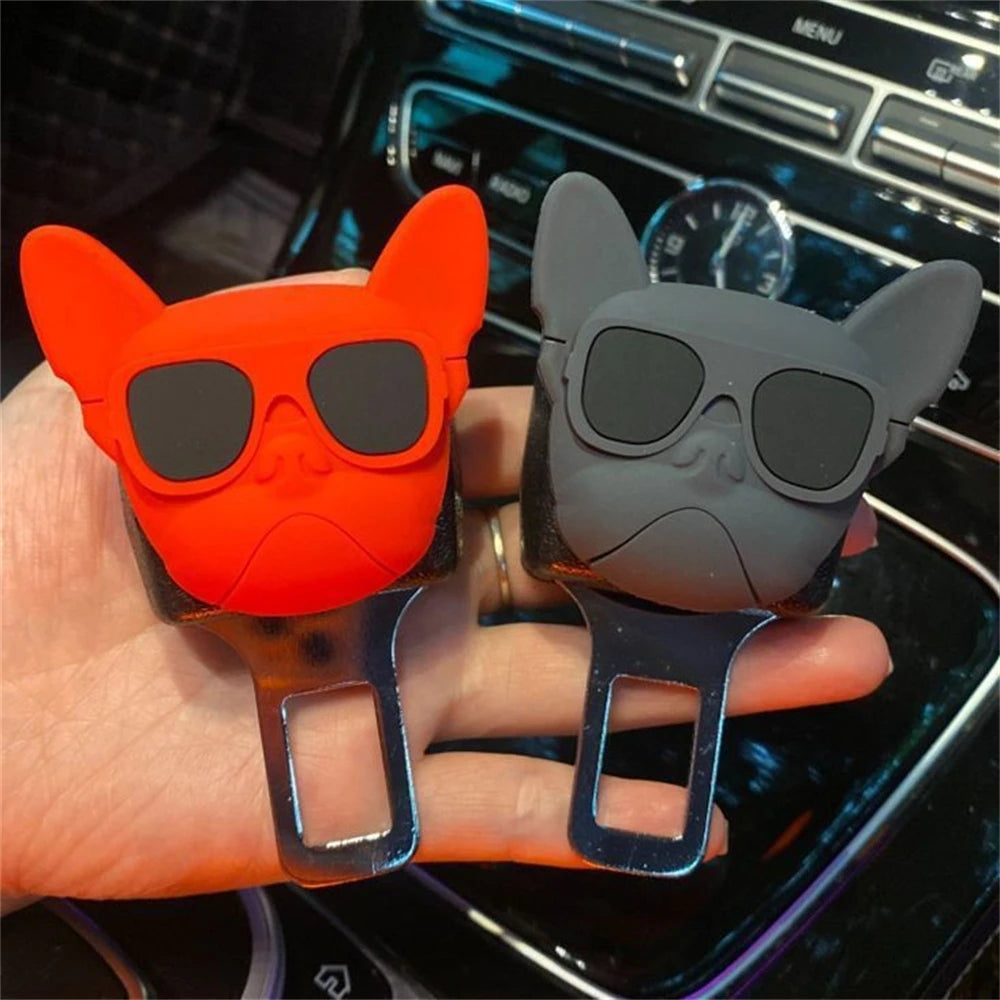 2PCS Head Dog Seat Belt Clip Bulldog Warning Sound Fixing Clip Safety Belt Buckle Clip for Tesla