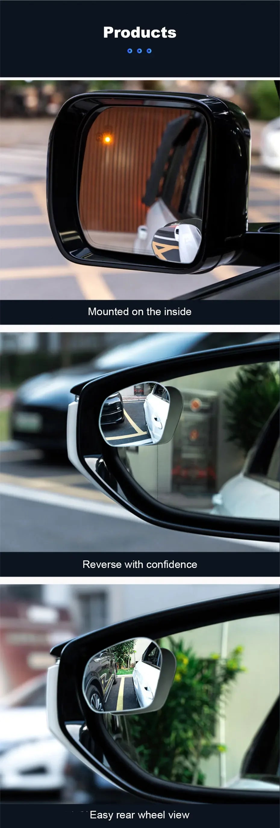 SEAMETAL 2pcs Car Rearview Mirrors 360 Degree Adjustable Blind Spot Mirror HD Frameless Wide-angle Rearview Auxiliary Mirrors