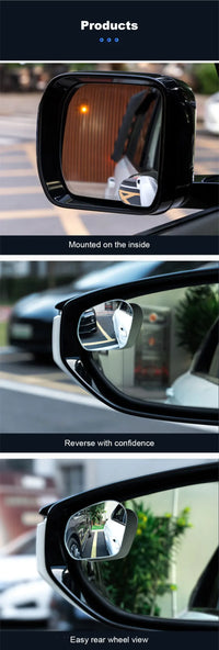 SEAMETAL 2pcs Car Rearview Mirrors 360 Degree Adjustable Blind Spot Mirror HD Frameless Wide-angle Rearview Auxiliary Mirrors