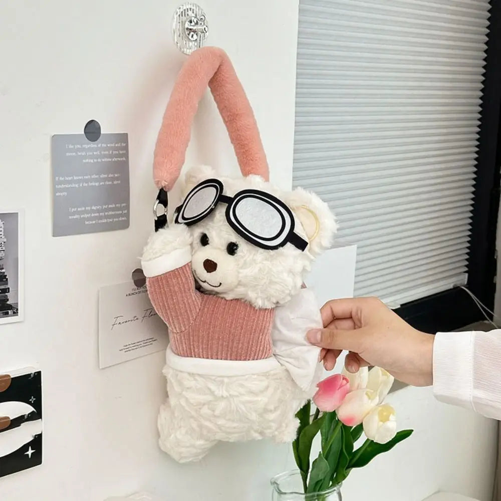 New Plush Car Tissue Box Bear Hanging Hanging Tissue Box Cartoon Armrest Box Paper Case Car Inner Decor
