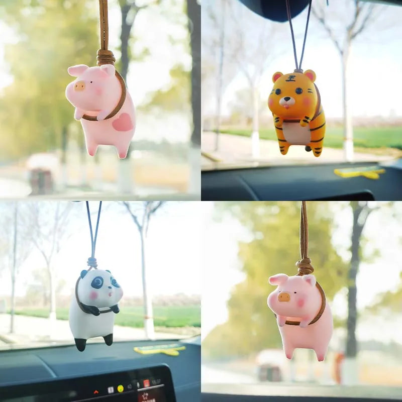 Cute Lucky Pig Car Accessorie Swing Tigger Car Pendant Panda Auto Rearview Mirror Pendants Birthday Gift Decoraction Ornament