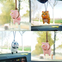 Cute Lucky Pig Car Accessorie Swing Tigger Car Pendant Panda Auto Rearview Mirror Pendants Birthday Gift Decoraction Ornament