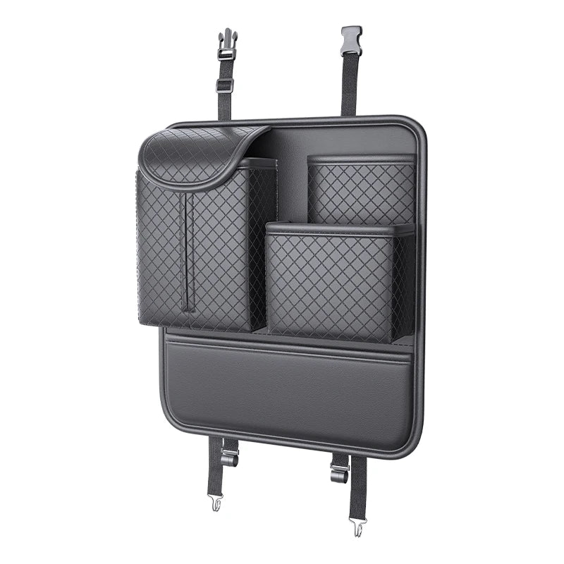 JFBONIN  Quilted Car Seat Back Organizer Storage Bag High Capacity Multi Pocket Tissue Box Holder Automotive System