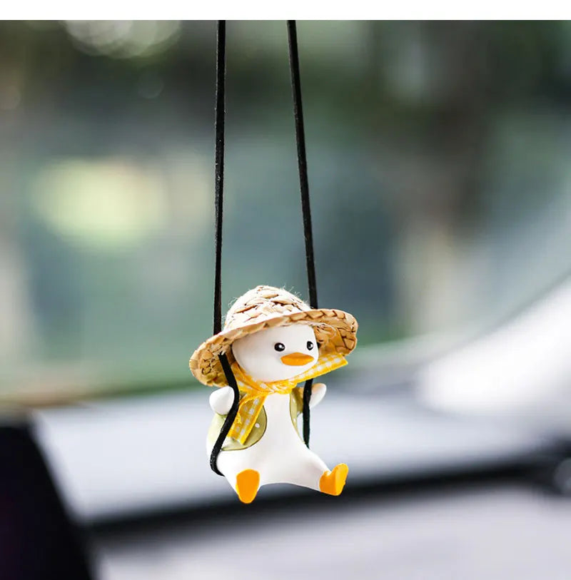 Cute Swing Sitting Duck Car Interior Pendant Auto Rearview Mirror Hanging Ornaments Decoration For Women Man Car Accessories