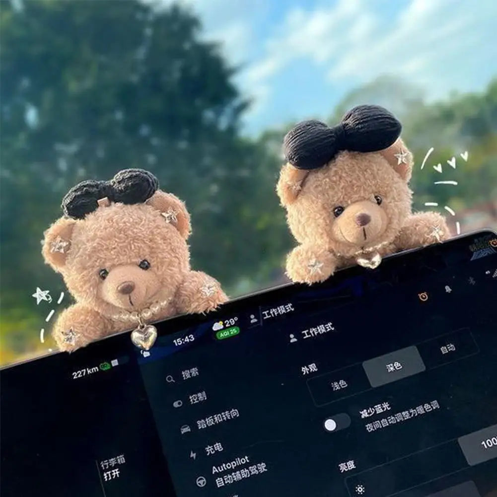 Car Decoration Interior Decoration Bear Screen Ornaments Plush Cartoon Cute Bear Car Center Console Decoration