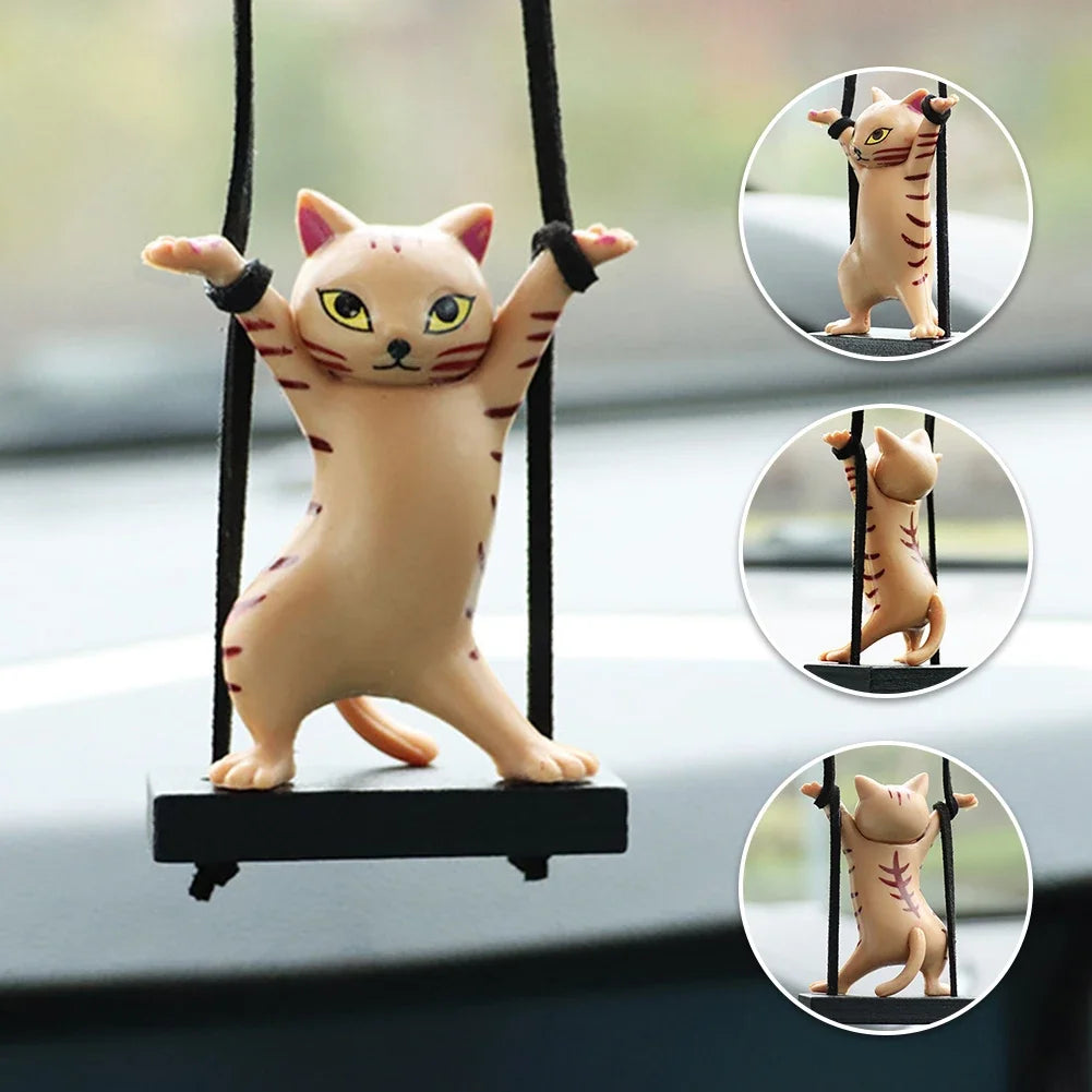 Car Pendant Creative Cute Swing Branch Cat Rearview Mirror Pendant Car Interior Hanging Decoration Auto Interior Accessories