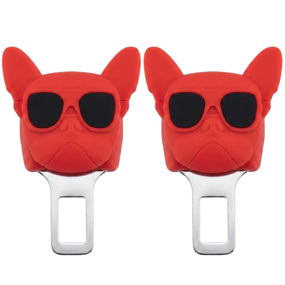 2PCS Head Dog Seat Belt Clip Bulldog Warning Sound Fixing Clip Safety Belt Buckle Clip for Tesla