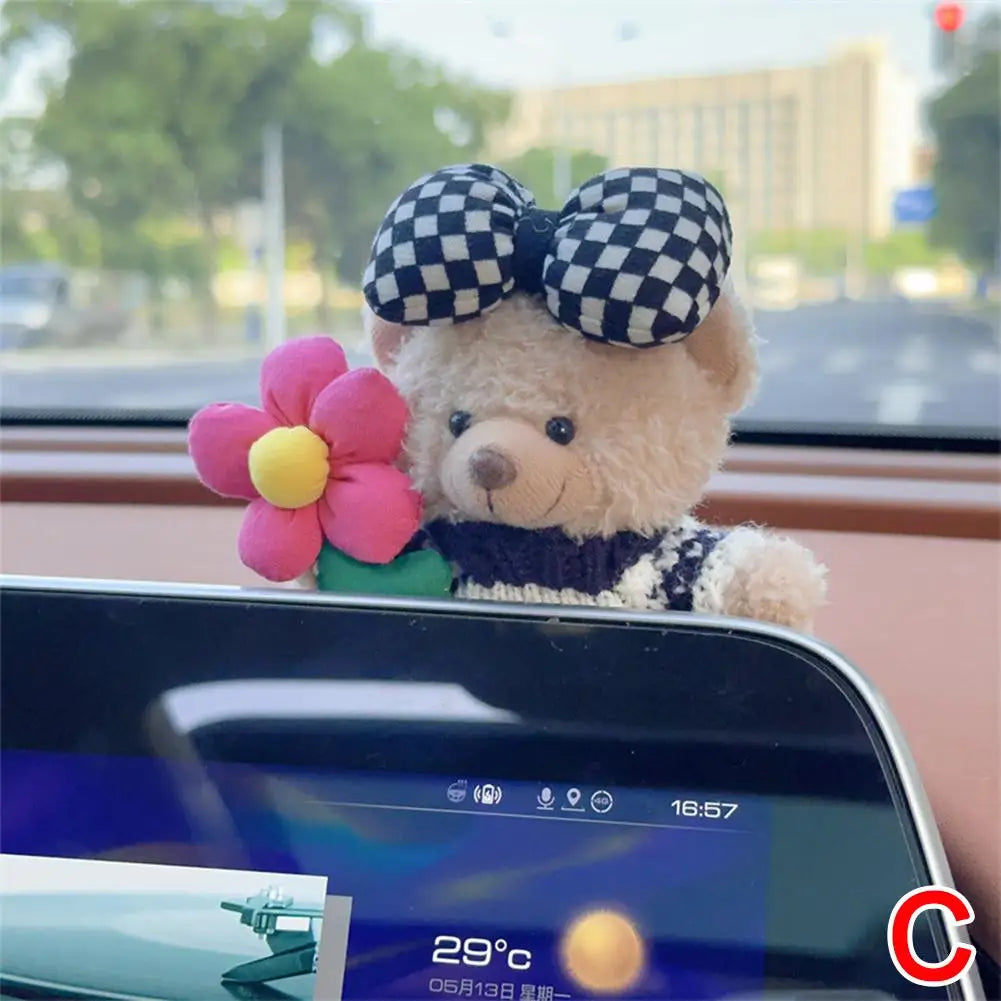 Car Decoration Interior Decoration Bear Screen Ornaments Plush Cartoon Cute Bear Car Center Console Decoration