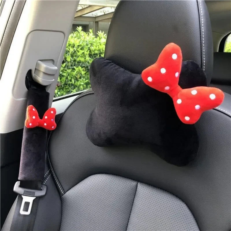 Cute Bowknot Car Headrest Neck Pillow Universal Plush Seat Belt Shoulder Pad Car Accessories Interior For Women