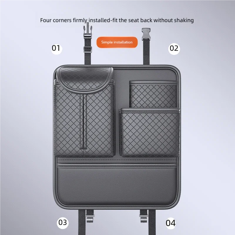 JFBONIN  Quilted Car Seat Back Organizer Storage Bag High Capacity Multi Pocket Tissue Box Holder Automotive System