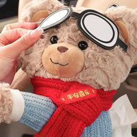 New Plush Car Tissue Box Bear Hanging Hanging Tissue Box Cartoon Armrest Box Paper Case Car Inner Decor