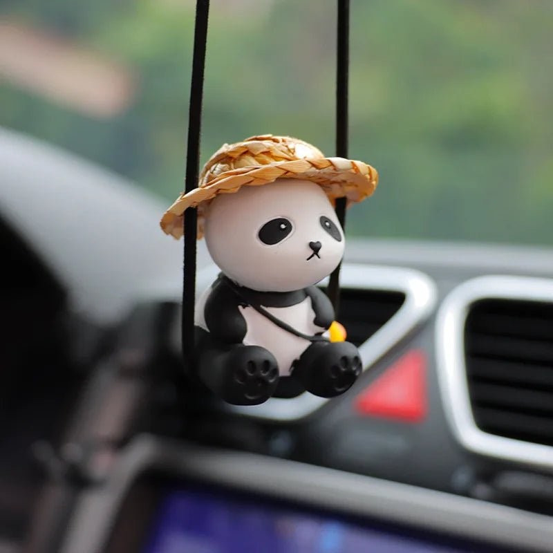 Car Pendant Cute Panda Swing Auto Rearview Mirror Hanging Ornaments Cartoon Decor Auto Accessories