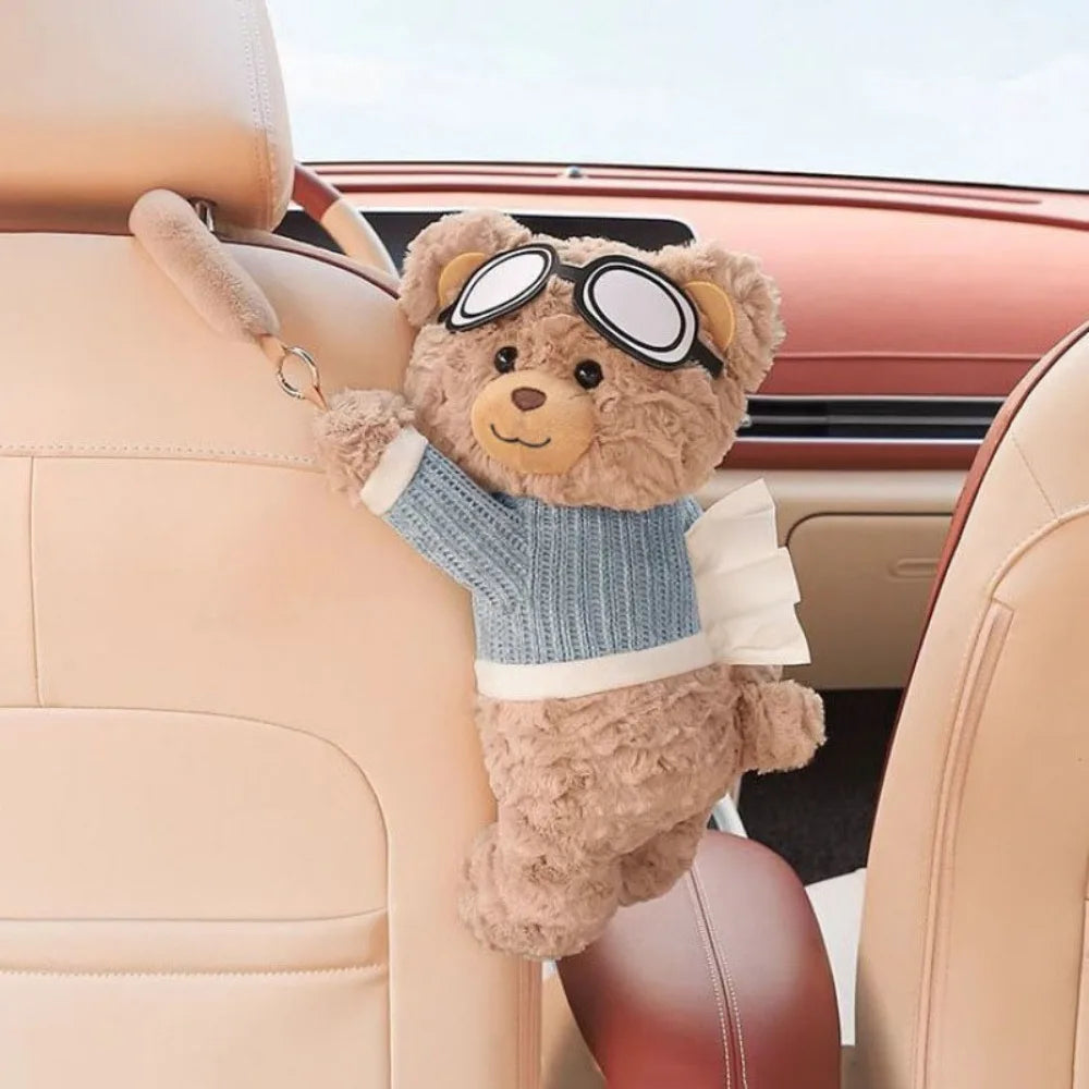New Plush Car Tissue Box Bear Hanging Hanging Tissue Box Cartoon Armrest Box Paper Case Car Inner Decor