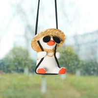 Swinging Duck Car Charm - Cute Anime Rearview Mirror Ornament for Girls, Auto Interior Hanging Decor