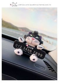Cute Cat Car Parking Number Plate Temporary Emergency Contact Sign Adorable Automotive Interior Decor for Women Vehicle Accessor