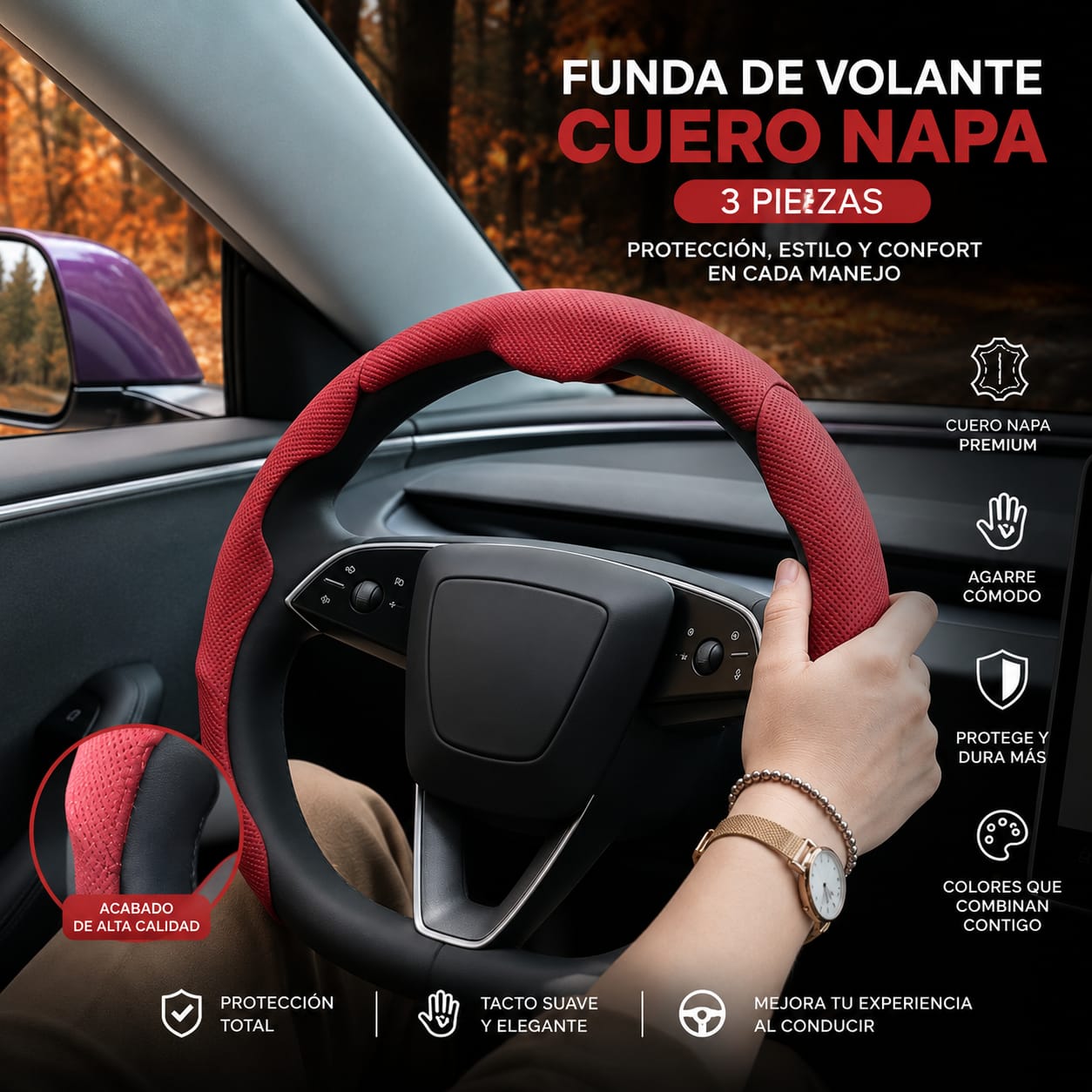 Funda de Volante Cuero Nappa – Antideslizante y Confortable