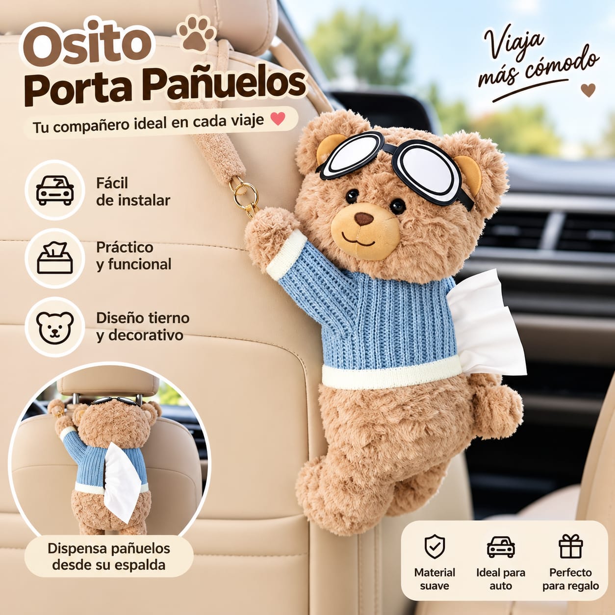 Osito Porta Toallitas para Auto