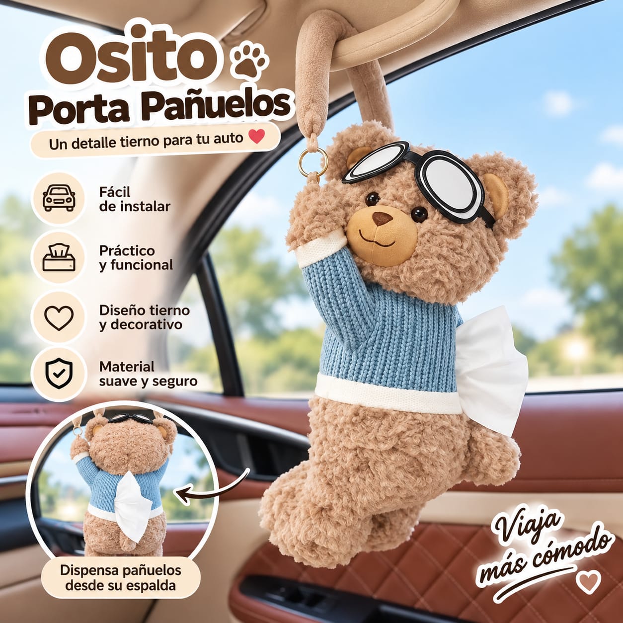 Osito Porta Toallitas para Auto