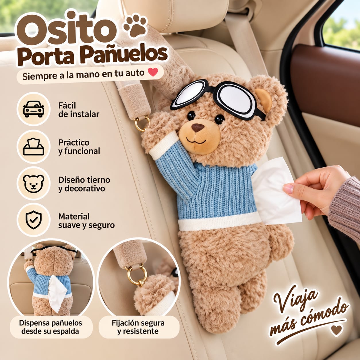 Osito Porta Toallitas para Auto