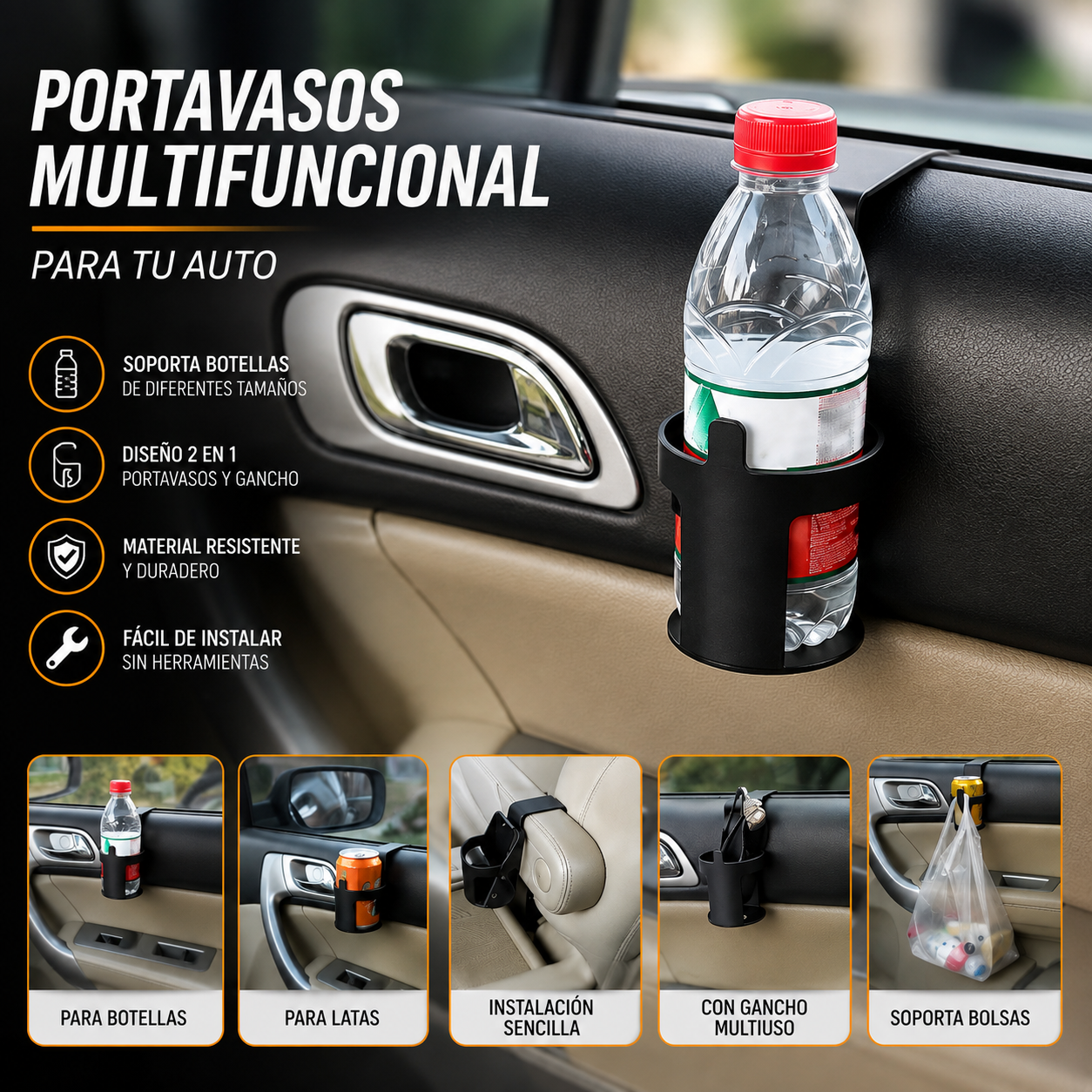Portavasos Multifuncional para Auto – Soporte para Botellas y Café
