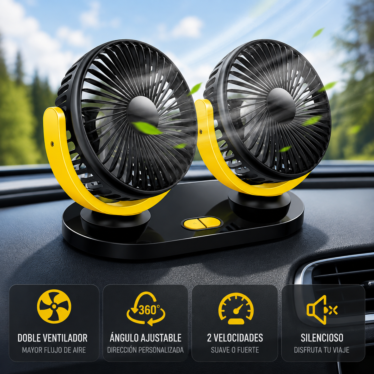 Ventilador dual 3 velocidades carga usb