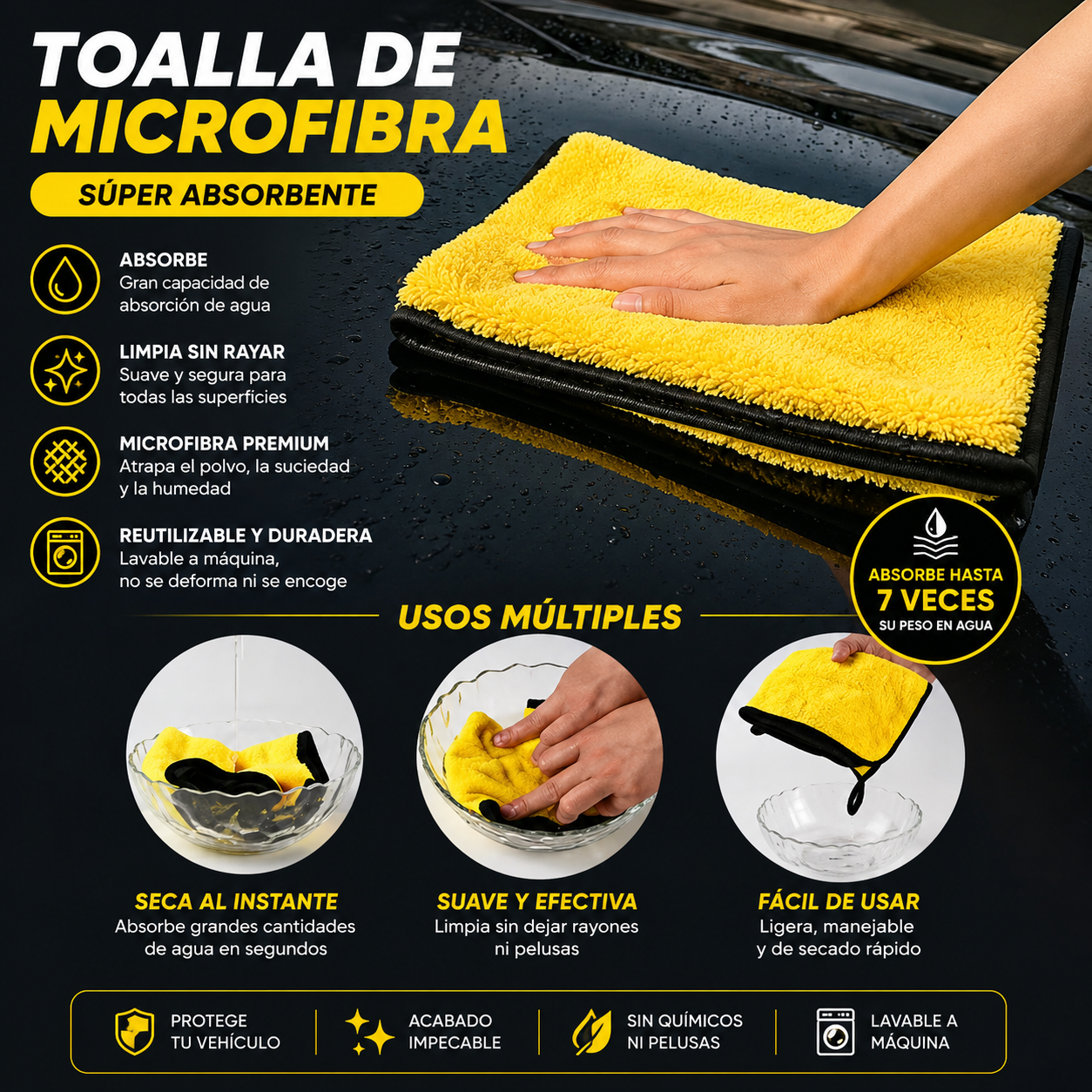 Toalla Lavado automático Microfibra Yelow