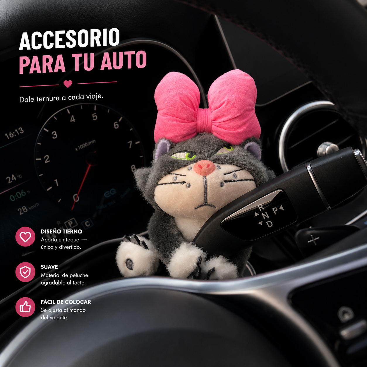 Adorno Peluche para Palanca de Auto – Diseño Tierno